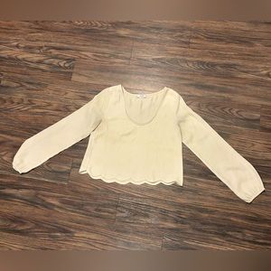 Scallop Silky Long Sleeve Blouse